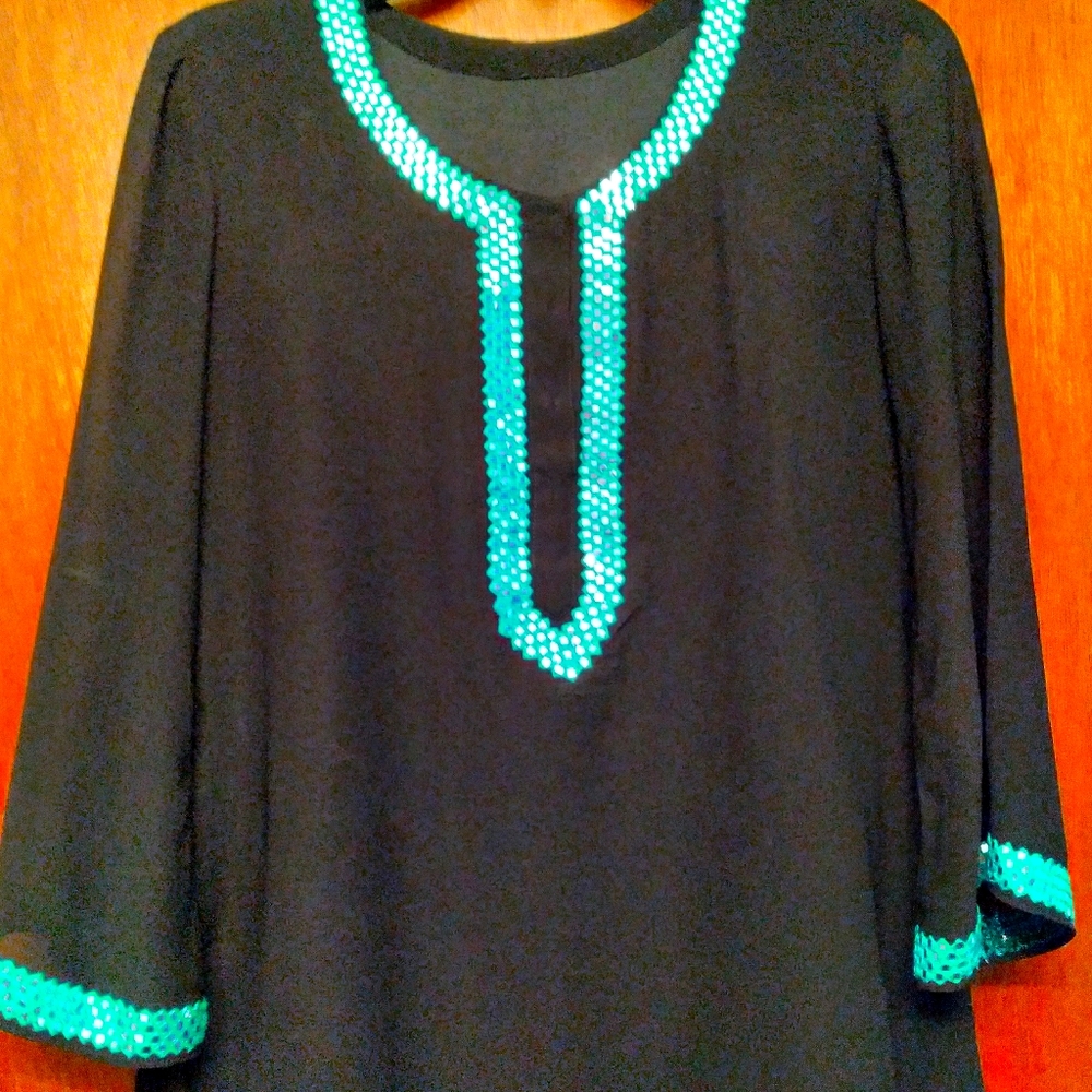 Black chiffon sequence trim top